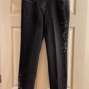 Allison Daley Black Embroidered Straight Leg Jeans 10